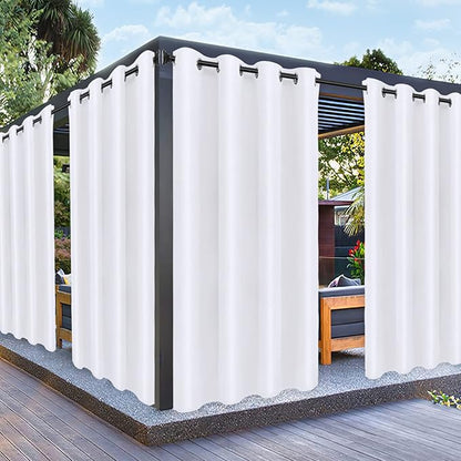 PureFit Outdoor Curtains for Patio Waterproof Weatherproof, UV Resistant Outside Curtains for Gazebo, Front Porch, Pergola, Sun Blocking Privacy Curtain, 52W x 108L inch, Set of 2, White