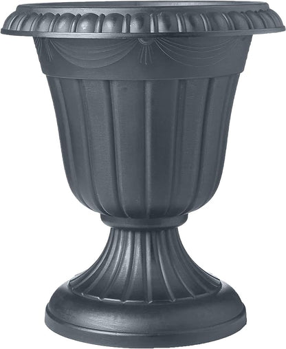 Arcadia Garden Products PL10GY Indoor/Outdoor Classic Traditional Plastic Urn Planter, 15" x 13", Gray