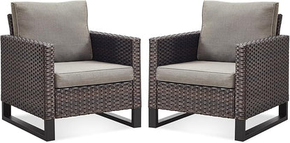 Belord Oversize Patio Chairs Set of 2 Outdoor Wicker Dining Chairs, All-Weather Rattan Patio Club Chair Furniture Sets with Water-Resistant Cushion Anti-Rust Frame Brown