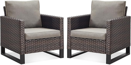 Belord Oversize Patio Chairs Set of 2 Outdoor Wicker Dining Chairs, All-Weather Rattan Patio Club Chair Furniture Sets with Water-Resistant Cushion Anti-Rust Frame Brown