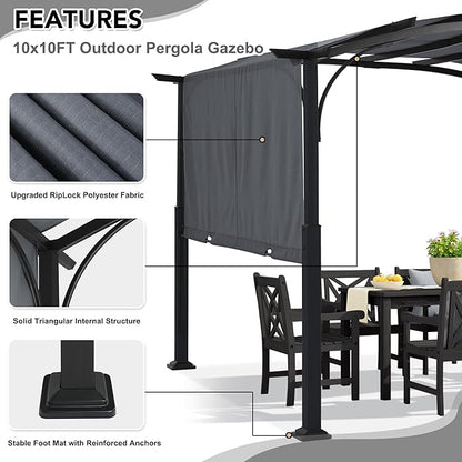 MASTERCANOPY 10x10ft Outdoor Retractable Pergola with Sun Shade Canopy Patio Metal Garden Pergola,Dark Grey