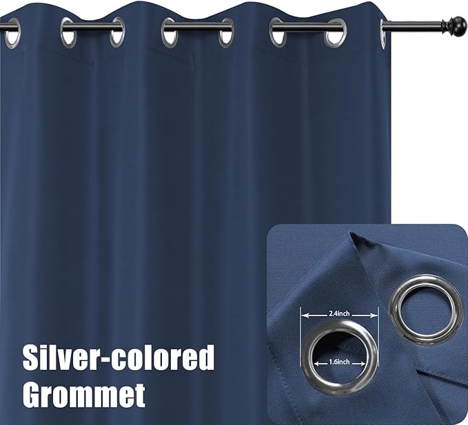 BONZER Wide Waterproof Outdoor Curtains for Patio Heavy Privacy Light Filtering Grommet Outside Curtains for Porch, Pergola, Gazebo, 1 Panel, 110W x 84L inch, Navy