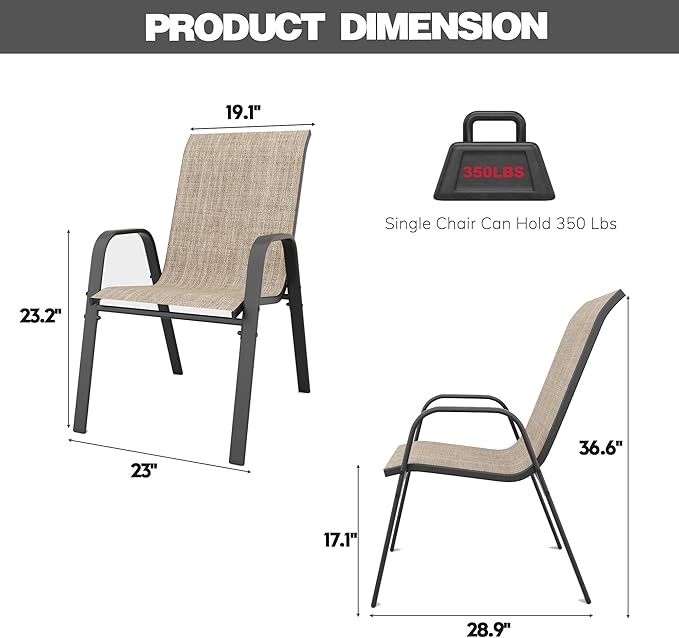 Patio Dining Chairs Set of 4 in Brown with Stackable Steel Frame