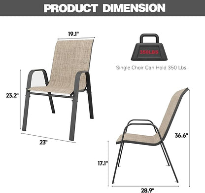 Patio Dining Chairs Set of 4 in Brown with Stackable Steel Frame