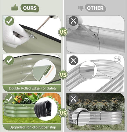 Galvanized Raised Garden Bed Outdoor- Raised Beds for Gardening| Metal Planter Box, Steel Raised Garden Bed Kit with Safety Edging and Gloves for Vegetables, Flower, Herbs (4x2x1FT, Green)
