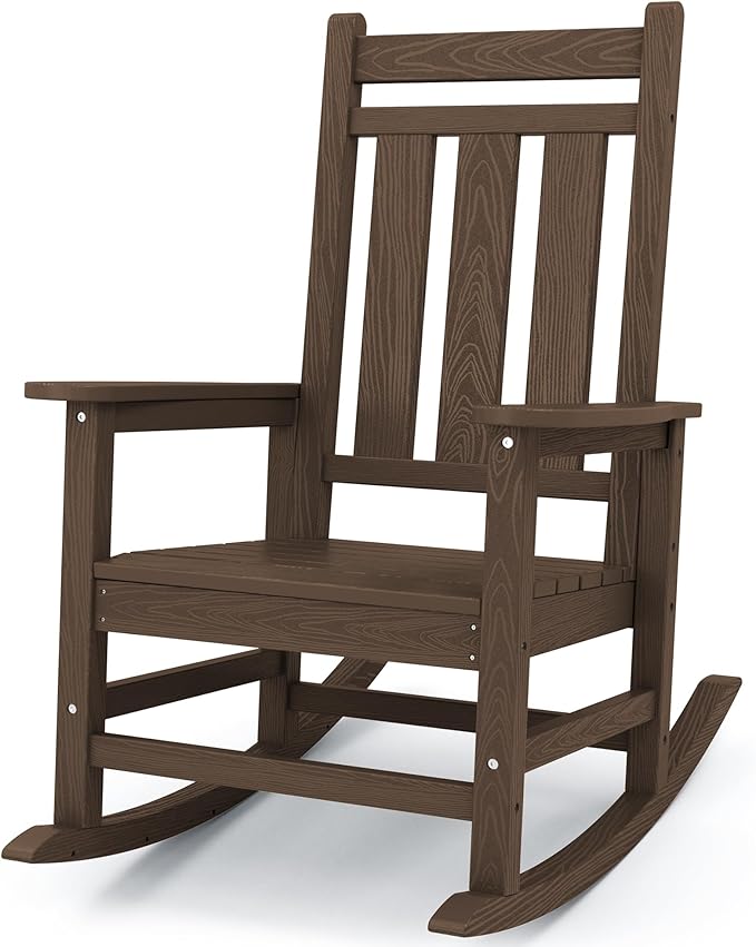 Rocking Chair, Coffee Oversized Patio Chair, 350 lb Capacity, HDPE
