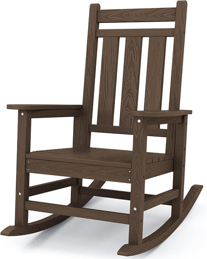 Rocking Chair, Coffee Oversized Patio Chair, 350 lb Capacity, HDPE