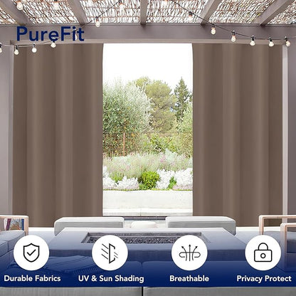PureFit Outdoor Curtains for Patio Waterproof Weatherproof, UV Resistant Outside Curtains for Gazebo, Front Porch, Pergola, Sun Blocking Privacy Curtain, 52W x 95L inch, 1 Panel, Camel