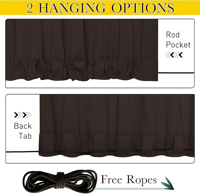 NICETOWN 2 Panels Outdoor Curtains for Patio Extra Wide 84", Waterproof & Windproof Grommet & Back Tab Fixed Top and Bottom Thermal Insulated Drapes with Rope for Gazebo, Toffee Brown, W84 x L108