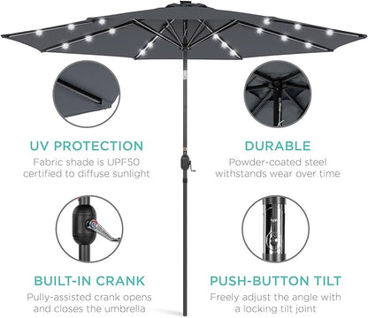 Best Choice Products 10ft Solar Polyester LED Lighted Patio Umbrella w/Tilt Adjustment and UV-Resistant Fabric