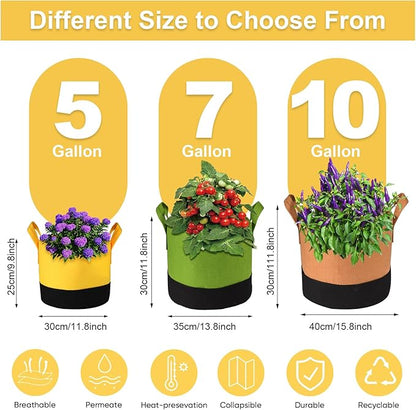 Grow Bags 7 Gallon,6 Pack Fabric Plant Pots with Handles Planter Bag for Outdoor Garden Planting Vegetables Flowers Fruit