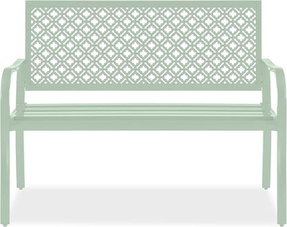 Best Choice Products Outdoor Bench 2-Person Metal Steel Benches Furniture for Garden, Patio, Porch, Entryway w/Geometric Backrest, 790lb Capacity - Mint Green