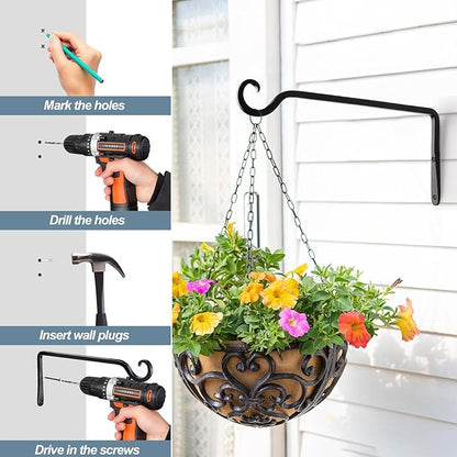 BOLITE Plant Hangers, 10 Inch Hanging Plant Brackets Outdoor Indoor, Wall Hooks for Hummingbird Feeders, Bird Feeders, Planters, Lanterns, Wind Chimes, Home Decor, 2 Pack, Black, Gifts for Women Men