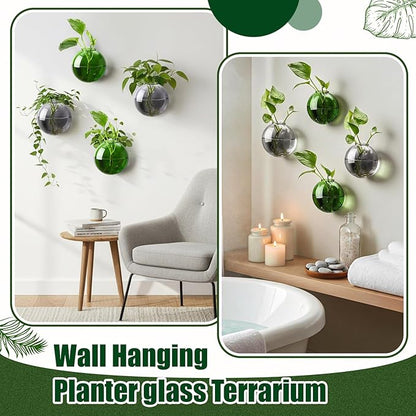 4 Pcs Stained Glass Hanging Vases Hanging Glass Planters Small Plant Terrarium Pot Containers with Rope for Garden Home Indoor Outdoor Decor, 4 Styles (Retro)