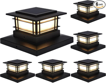 Dynaming 6 Pack Solar Post Cap Lights Outdoor, Fence Post Solar Lights Fit for 4x4 5x5 6x6 Vinyl/Wooden Posts, High Brightness Warm White SMD LED Lighting Decor for Garden Deck Patio
