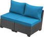 Jing's Villa 2 Piece Patio Wicker Armless Sofa, All-Weather Outdoor Sectional Sofa Set with Thick Seat Cushions and 2 Back Cushions for Garden Patio, Backyard, Poolside Peacock Blue