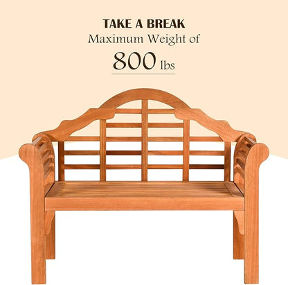 COSTWAY Folding Wooden Bench Outdoor, Crown-Like High Backrest, Patio Eucalyptus Wood Bench for Garden, Park & Porch