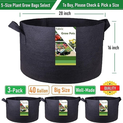 3-Pack 40 Gallon Thickened Plant Grow Bags Large (28x16 in) Heavy Duty Garden Bag Fabric Plant Pots for Potato,Tomato Planter,Herbs Veggies Planting,Flower Pots,Barrel Planter,Leaf Bag,Yard Waste Bags