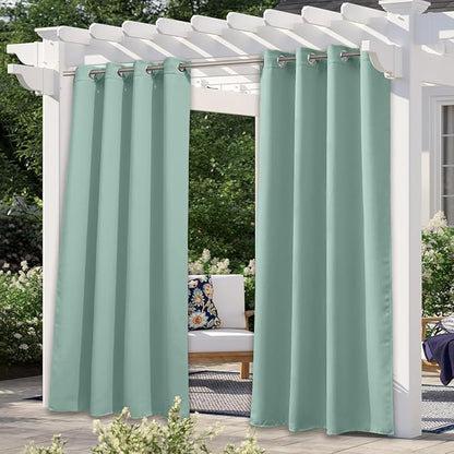 NICETOWN Outdoor Curtains for Patio Waterproof 84 inches Long 2 Panels, Thermal Insulated Sun Blocking Outdoor Privacy Drapes for Porch & Gazebo, UV Protection Outdoor Privacy Shades, Aqua Blue