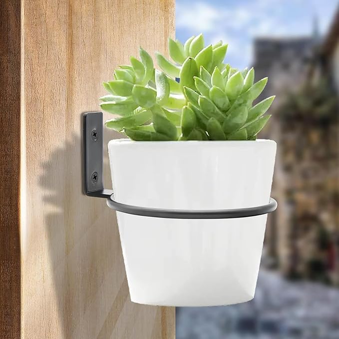 6 Pack 4 inch Flower Pot Holder Ring, Flower Pot Holder Ring Wall Mounted Set Wall Mounted Metal Planter Hanger Matte Black Hanging Plant Holders