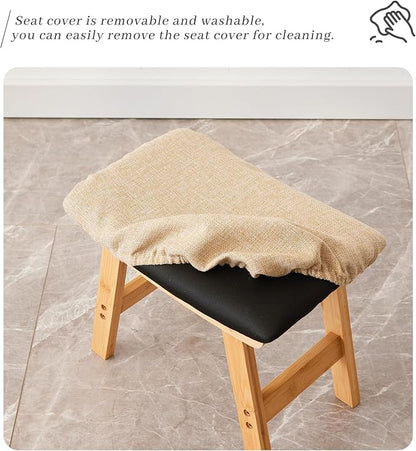 Foot Stool,Ottoman,Bamboo Small Sofa Foot Rest Under Desk,Extra Seating for Living Room, Bedroom and Kitchen (Natural Stool Legs - Beige Surface)