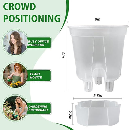 Cdd's Path Large Naked Root Planter Self Watering Pots Set with Holes for Indoor/Outdoor Plants, Planter Pot with Watering Hole/Reservior and Air Pipes (Clear, 8 inch-5 Pack)