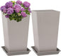 Set of 2 Tall Planter, 21 inch Large Plastic Planter with Drain Hole & Saucers, Large Outdoor Planters for Porch, Garden, Patio, Balcony(Light Gray)