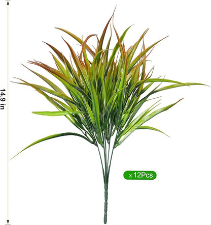 Ivydale 12Pcs Artificial Plants Outdoor Fake Plastic Grass Spring Decor UV Resistant Faux Greenery Stems Bushes Outside Fake Plants for Planters Patio Porch Window Box Pathway Garden Home Decor Yellow