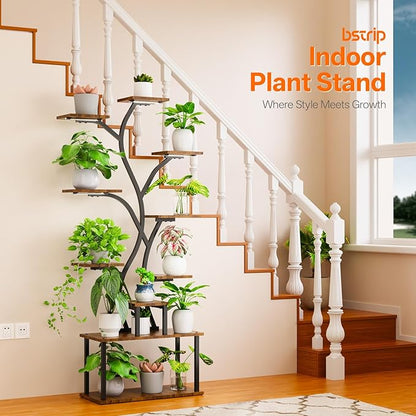 Bstrip 63 Inch Plant Stand with Grow Light, 10-Tier Plant Shelf for Indoor Plants, Decor Tree Shaped Flower Stand for Home, Corner & Patio