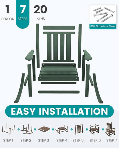 Green HDPE Patio Rocking Chair, Oversized, 350 lb Weight Capacity