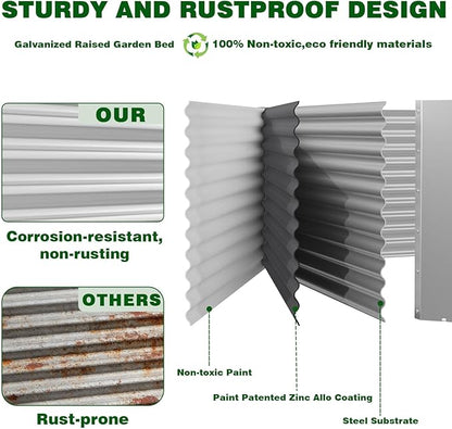 2 Pack 4x2x1.4 ft, (16" Tall) Galvanized Steel Raised Garden Bed, Large Metal Planter for Vegetables, Herbs & Flowers, Durable Outdoor Garden Box for Yard, Terrace, and Balcony