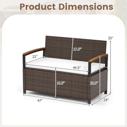 Benches, 46 Gallon Outdoor Storage Loveseat, Brown PE Rattan