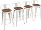 Yongchuang 26 inch Metal Bar Stools Set of 4 Counter Height Barstools Farmhouse Kitchen Bar Chairs with Wood Seat Low Back Cream White