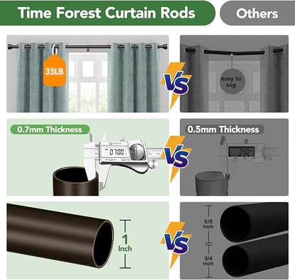 Curtain Rods for Windows 32 to 170, 1 Inch Adjustable Heavy Duty Long Window Outdoor Curtain Rod for Patio, Drapery Rods with Simple End Caps, Size 32"-170", Antique Bronze