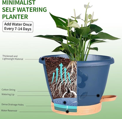 Plant Pots, Flower Pots for Indoor/Outdoor Plants, Self Watering Plastic Planters Pots with Drainage Holes, Saucer & Reservoir, Decorative Nursery Planting Pots(10 Inch Set of 4)