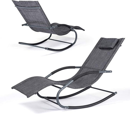 Outdoor Lounge Chairs with Removable Pillow, Pool Chaise Lounge Chairs Set of 2, Dark Grey