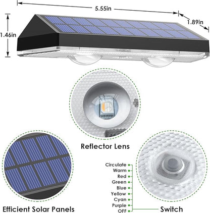 Solar Fence Lights Outdoor - Warm White & RGB 6 Color, Dusk to Dawn Solar Deck Light, Solar Lights Outdoor IP65 Waterproof, Garden Lights for Outside/Backyard/Railing/Step/Patio/Wall (8 Pack)