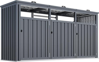 AECOJOY Outdoor Trash Can Storage Shed for 3 Garbage Cans, 73 Cu.Ft Outside Garbage Can Storage Sheds & Outdoor Storage Clearance, Dark Grey Outdoor Horizontal Storage Cabinet Waterproof
