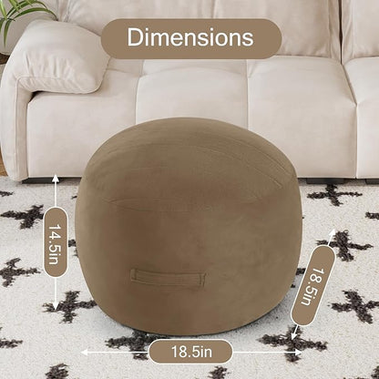 MeMoreCool Round Stuffed Pouf Ottoman Foot Rest, Floor Pouf Foot Stool with Soft Foam Chunk Filling, Small Round Ottoman Footstool Circle Footrest for Living Room, Light Coffee