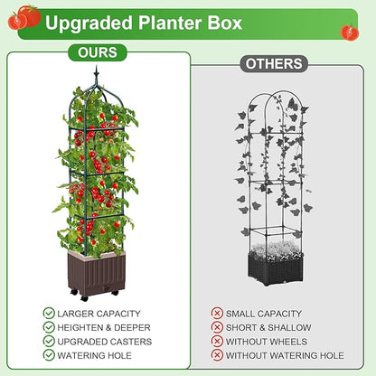 Raised Garden Bed Planter Boxes with Trellis,1pcs 70.9"Self-Watering Tomato Planter Boxes with Trellis for Climbing Vegetables Plants Flowers Tomato with Wheels,Use for Indoor Outdoor (Brown)