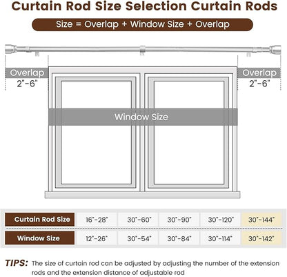 1” Diameter Curtain Rods Itself is 30 to144 inch 1 Pack Fit 30-142 inch, 66 to 120 inch Window with Heavy Duty Adjustable Rod Curtain Splicing Silver Extra Long Curtain Rod for Windows