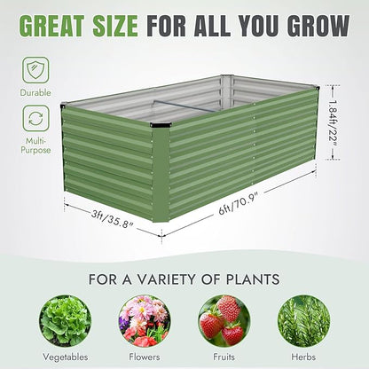 INNO STAGE 6x3x2ft Galvanized Raised Garden Bed, Raised Garden Bed Kit-Metal Planter Box Outdoor, Planting for Vegetables, Fruits, Herbs, Flowers, OliveGreen