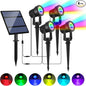 Solar Spotlights Outdoor Waterproof, RGB Landscape Spotlights, Christmas Decorative Solar Spot Lighting for Garden, Yard, Pathway, Lawn, Poolside, Party, 4-in-1 Mounted (RGB, 1 Pack)