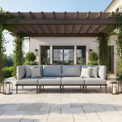 Sundale Outdoor 4 Pieces Patio Furniture Set, Metal Sectional Sofa Patio Conversation Set with 6 Inch Cushions, Modern Patio Corner Couch for Balcony, Porch, Sunroom | Modular, Waterproof, Anti rust