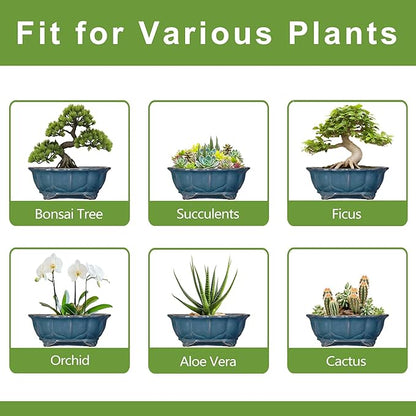Bonsai Pots - 13.2 Inch Oval Ceramic Pots for Plants, Large Succulent Planter with Drainage Hole, Decorative Planters for Indoor Outdoor, Garden House Decor, Housewarming Gifts, Retro Blue