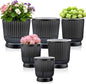 Set of 6 Self Watering Plant Pot 3 Sizes Plastic Double Layer Self Watering Flower Pot with Multi Mesh Drainage Holes Wicking Reservoir for Indoor Outdoor Garden Plants(Black)