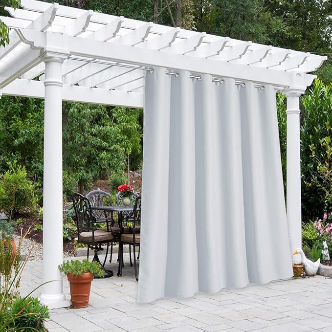 NICETOWN Patio Curtain Room Divider Waterproof, Rustproof Grommet Top Sunlight Blocking Heavy Weight Room Divider Drape for Bedroom, Living Room, Pergola, W84 x L108, Greyish White, 1 Panel