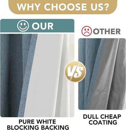 H.VERSAILTEX Linen Blackout Curtains Durable Thick Textured Linen Look 100% Blackout Patio Door Curtain Anti Rust Grommet Extra Wide Sliding Door Curtain Panel, W100 x L108 inch - Stone Blue