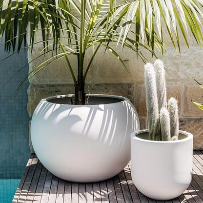 13.5 H x 17" Dia (12" Pot Opening) Round Fiberstone Planter with Drainage Hole, White, Indoor/Outdoor Large Plant Pot for Home Patio Garden, Ideal for Large Plants
