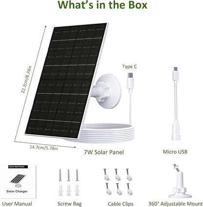 Zivif 7W Solar Panel for Security Camera for Arlo Essential 2K (2nd Gen), Essential XL & Spotlight Cameras, Solar Panel with USB-C/Micro USB Port for 5V Battery Cameras, 2 Pack